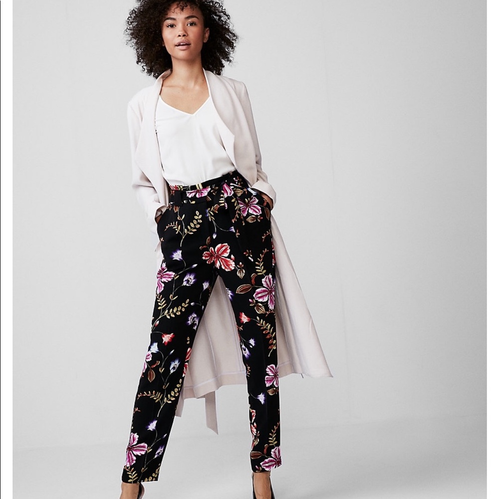 Express NWT High Waist Floral Tie Waist Ankle Pant